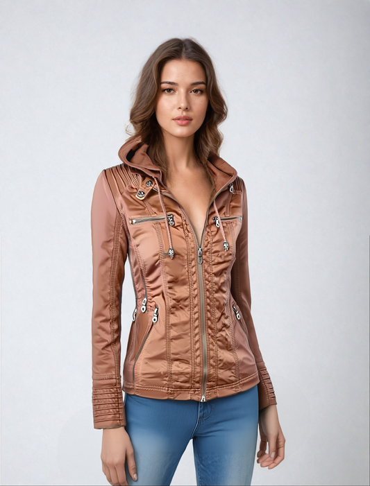 Chaqueta de cuero con capucha